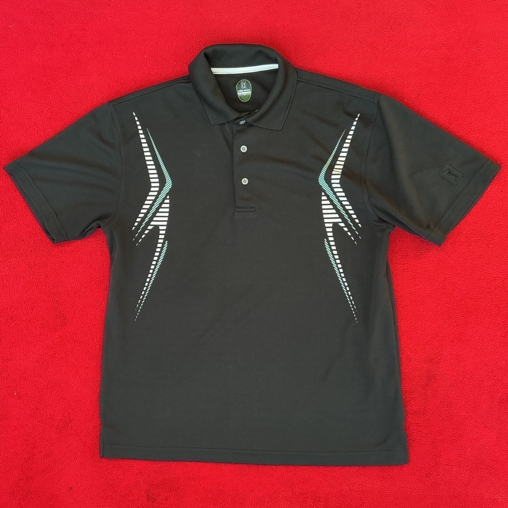PGA Tour Polo Shirt Mens Medium Black Excellent Graphic Performance Pro Series